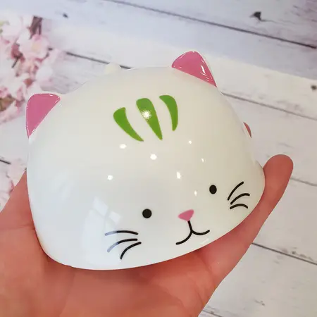Кото кружка з блюдцем біла  кераміка колір білий с зеленим