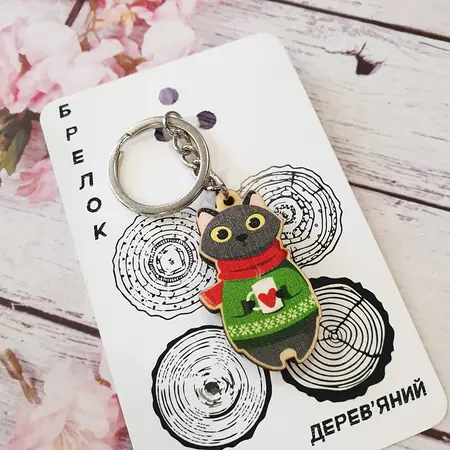 Брелок Кіт зелений з чашкою BR-K001