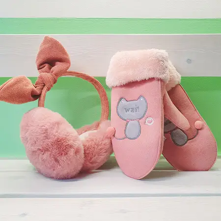 Набір теплі навушники та рукавички колір pink