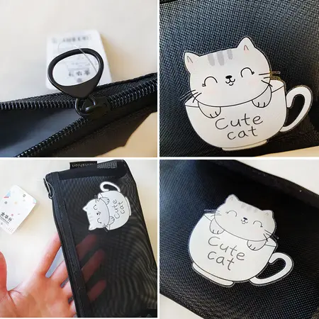Пенал сітка чорна Cute cat 22 х 11см