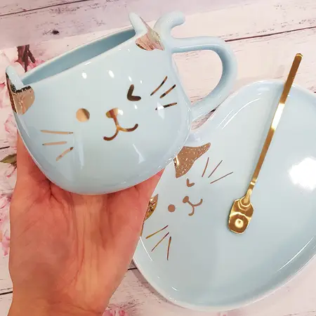 Кото-набір посуду для десертів cat 044 блакитний