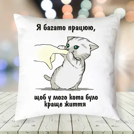 Подушка я багато працюю, щоб у мого кота було краще життя