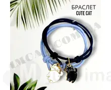 Браслет чорно-блакитний з котиками