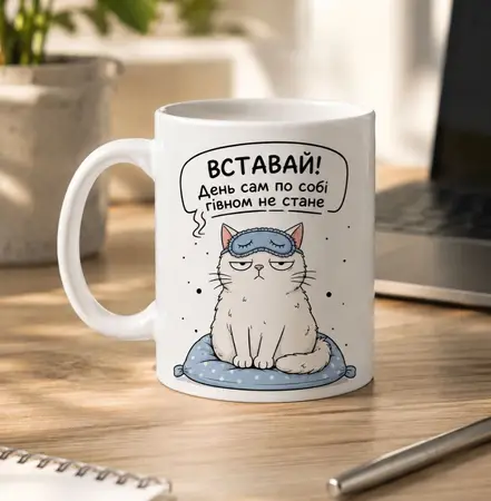 Чашка 330 мл Вставай день сам по собі гівном не стане